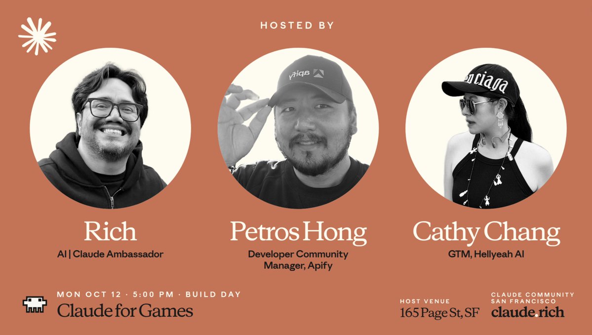CathyChang00's tweet photo. As a long-time Claude Code user, I'm thrilled to co-host my first @Anthropic event today! 
Excited to collaborate with @petroshong (@apify) and @soyrichlira. https://t.co/OklgN1SkjO