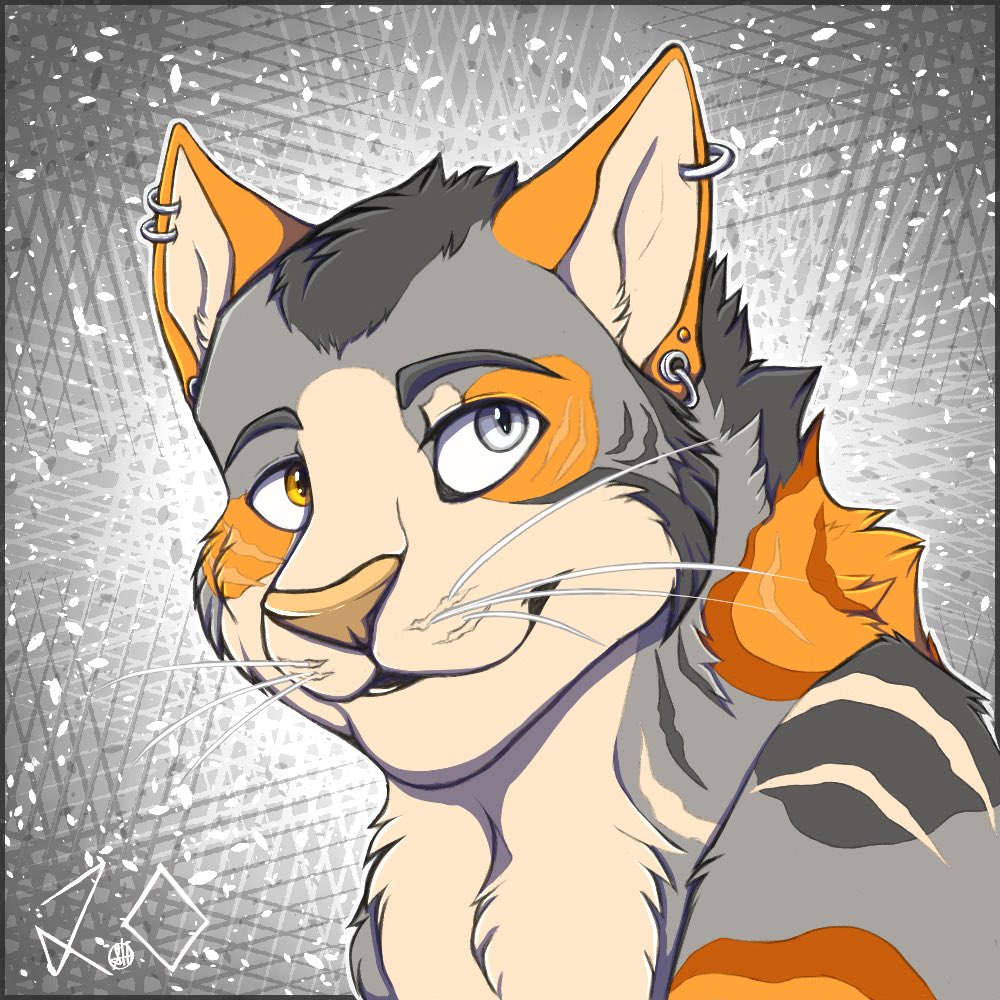 Tw0_point_0h's tweet photo. A cat design I made for myself! I thought he was cool but man is his pattern treacherous to keep accurate 😭

#furry #fursona https://t.co/QbyasTw8FC