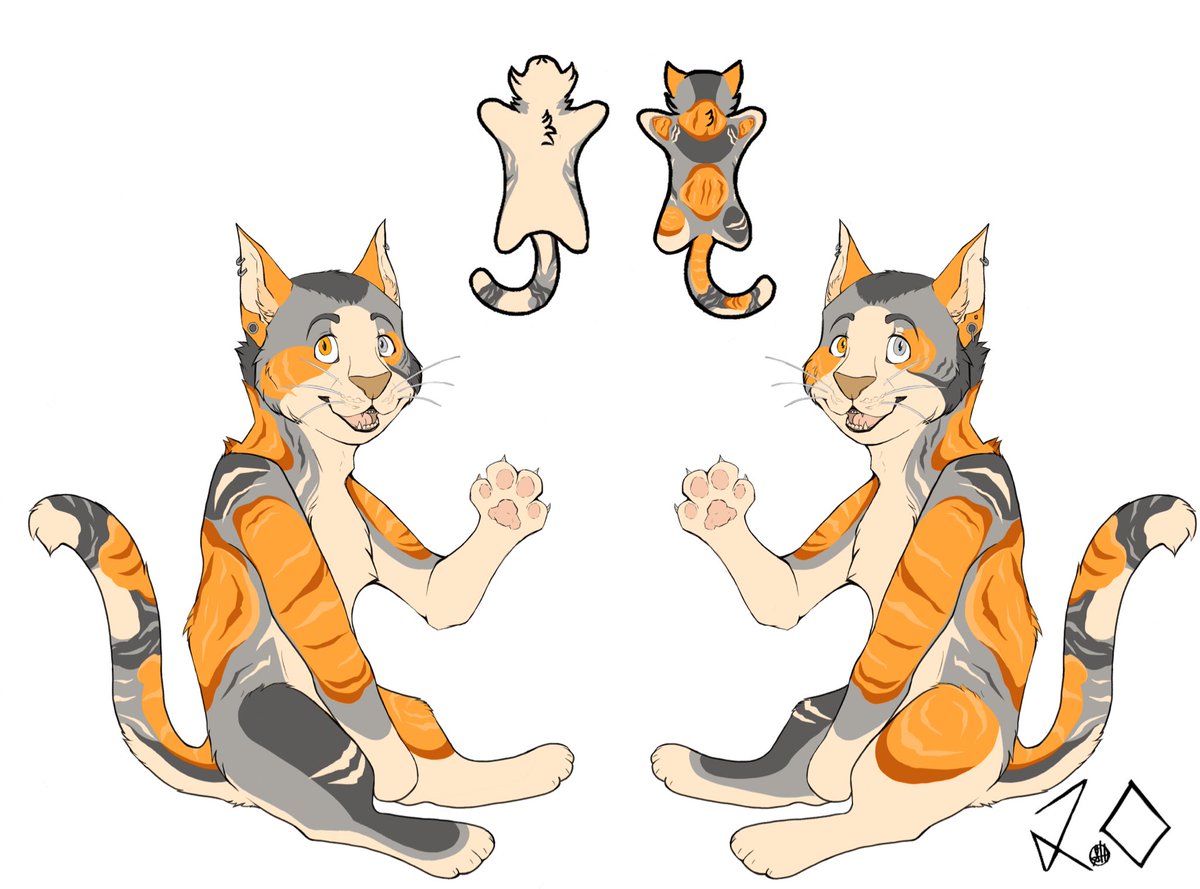 Tw0_point_0h's tweet photo. A cat design I made for myself! I thought he was cool but man is his pattern treacherous to keep accurate 😭

#furry #fursona https://t.co/QbyasTw8FC