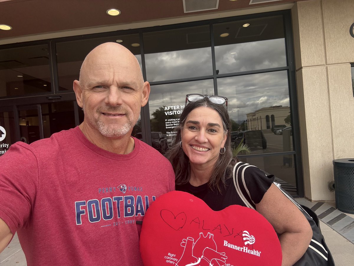 CoachHathcock's tweet photo. I’m out of the hospital. So thankful for all the prayers, unbelievable hospital staff,   Support from the Az football community, my media guys, and entire Perry Community throughout all of this. God is so good. Looking forward to being back soon. https://t.co/0jqVlcXG3w