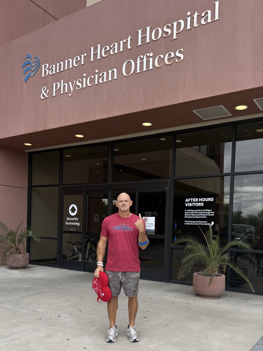 CoachHathcock's tweet photo. I’m out of the hospital. So thankful for all the prayers, unbelievable hospital staff,   Support from the Az football community, my media guys, and entire Perry Community throughout all of this. God is so good. Looking forward to being back soon. https://t.co/0jqVlcXG3w