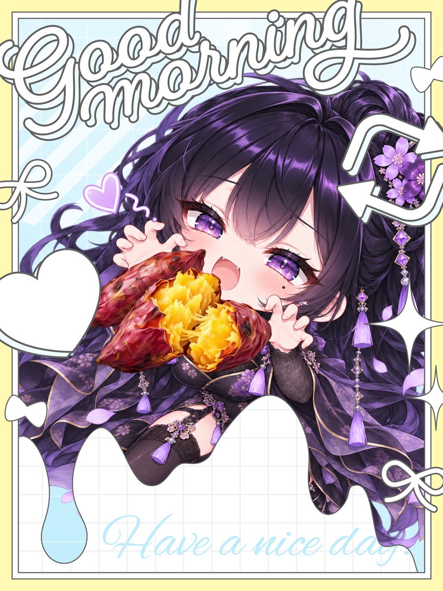 030_Tsukihana's tweet photo. おはようございます☀️𓈒𓏸

今日は「サツマイモの日」🍠

焼き芋が恋しくなる季節ですね。
私は断然ねっとり派なのですが……
皆様はねっとり派？ほくほく派？🤭

そして今夜19時からは、いよいよバナイベ開幕！

月華楼で皆様をお待ちしております🪷

今日も素敵な一日となりますように✨

#おはようVライバー
#IRIAMライバー