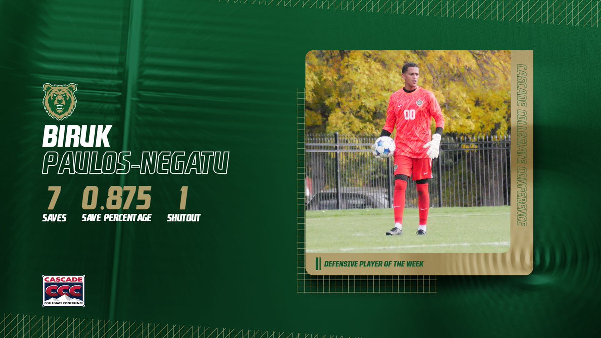 BattlinBears's tweet photo. 𝐋𝐨𝐜𝐤 𝐃𝐨𝐰𝐧 🔒

Congratulations to goalkeeper Biruk Paulos-Negatu for earning his second @CCCSports Defensive Player of the Week honor, as his play in goal helped extend Rocky's winning streak to six straight!

#ProtectTheDen https://t.co/L7dG8gyKPZ