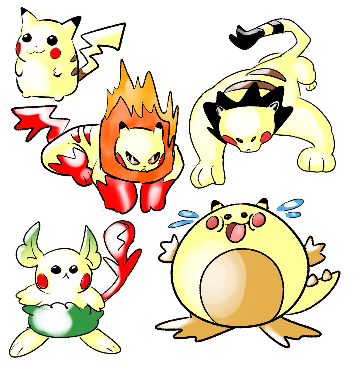 CampDropoutx's tweet photo. @TheYisusOne This is fun!  I was drawing pikachu variations last night!😆 https://t.co/f8VPKYVY36