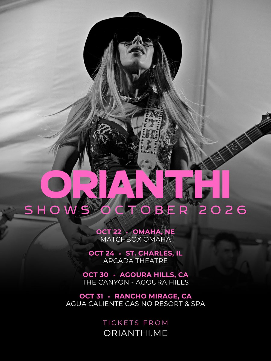 MelodiousLark's tweet photo. Who is seeing @orianthi this month?

She will be in Omaha, NE, St. Charles, IL, Agoura Hills, CA, and Ranch Mirage, CA.

Get your tickets at https://t.co/H9ow9duEkn!

#MelodiousLark #Orianthi #livemusic https://t.co/dNjh61c8ty