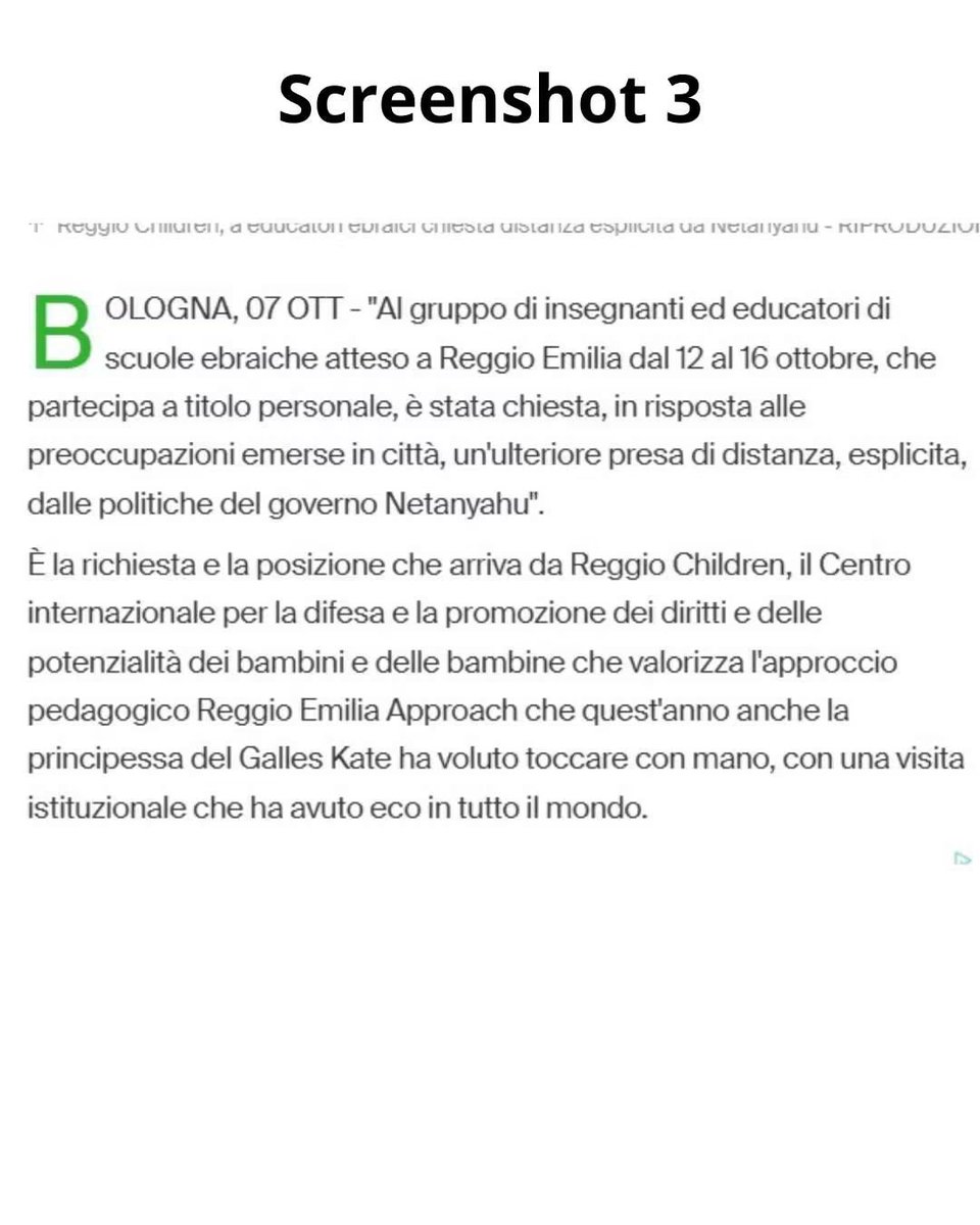 Free4futur99001's tweet photo. REGGIO CHILDREN: “LA CARTA È PER TUTTI”. POI SCOPRI CHE AGLI INSEGNANTI EBREI CHIEDEVANO QUALCOSA IN PIÙ

L’assessora Marwa Mahmoud  respinge le accuse e pubblica quella che definisce la versione integrale della Carta (screenshot 1). Il problema è che basta mettere in fila le date e leggere ciò che Reggio Children aveva scritto cinque giorni prima.

Il 5 ottobre l’assessora Mahmoud in un post (screenshot 2) precisava che Reggio Children  non aveva collaborazioni attive con istituzioni israeliane e che alcune proposte arrivate nelle settimane precedenti erano state sospese per effettuare «tutte le verifiche necessarie».

Due giorni dopo, però, il 7 ottobre Reggio Children comunicava ufficialmente che al gruppo di insegnanti ed educatori delle scuole ebraiche era stata chiesta «un’ulteriore presa di distanza, esplicita, dalle politiche del governo Netanyahu». (screenshot 3) .

#spazioreggio spiegava che  “Ulteriore” significa una cosa molto semplice: oltre alle condizioni previste dalla Carta, a quel gruppo veniva chiesta una dichiarazione aggiuntiva.

Oggi, il 12 ottobre Mahmoud torna sulla vicenda. Parla di «ricostruzioni fantasiose e articolate», cita tra le falsità l’idea di insegnanti respinti perché ebrei e pubblica quello che presenta come il testo integrale della Carta, invitando ciascuno a giudicare.
Ed è qui che compare un secondo problema.
Nel testo pubblicato dall’assessora risultano sette principi e tre impegni (screenshot 1). Sul sito ufficiale di Reggio Children (https://t.co/XFMLjd1GdU), invece, la Carta contiene otto principi e quattro impegni. 

"Casualmente" nel post dell'assessora scompaiono due punti che nella carta sono presenti. Scompaiono i punti relativi al genocidio e ai territori occupati. Strano ma vero: l'assessora non li riporta.

Sulla richiesta agli insegnanti delle scuole ebraiche, invece, non c’è neppure questo margine di ambiguità. Lo ha scritto Reggio Children nel comunicato stampa ufficiale (screenshot 3).
Non stiamo parlando di un’indiscrezione, di una ricostruzione della stampa o di una frase attribuita da un avversario politico. È il comunicato del 7 ottobre (notare la delicatezza della scelta della data) a dire che a quel gruppo veniva richiesta una presa di distanza “ulteriore” dal governo israeliano.

Perché agli insegnanti delle scuole ebraiche è stata chiesta una dichiarazione politica aggiuntiva?

È mai stata chiesta una dichiarazione aggiuntiva agli insegnanti delle scuole arabe? O delle scuole cinesi? O turche?
Su questo, le accuse di discriminazione rivolte a Reggio Children e all’amministrazione comunale non si liquidano parlando di «fantasie».

Per noi la motivazione è molto chiara: a Reggio Emilia c'è chi rimpiange il  #1938.