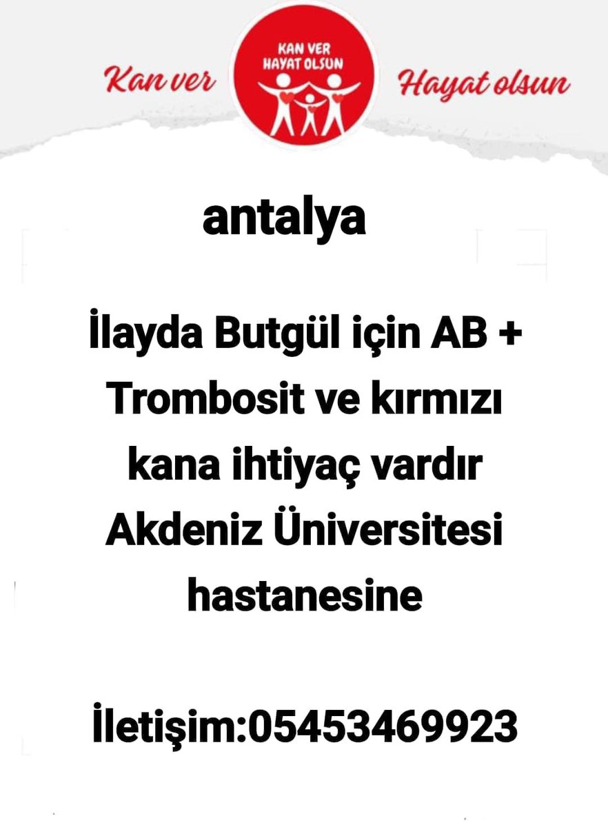 bizburadayizzz's tweet photo. Simdiye cok acele AB Rh (+) pozitif kan ve trombosit kan ihtiyac var. Lutfen yardimci olalim cok acil. 
Kan grubu uyan saglikli gönullulerin Antalya Akdeniz Universite Hastanesine gitmeleri önemle rica olunur. 

ANTALYA 

@BayPozitif06 https://t.co/6yHByTwJLe
