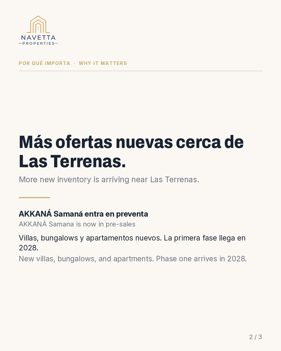 Navettaproperty's tweet photo. A new seafront community, AKKANA Samana, just launched on Playa El Estillero: about 154,000 sq meters of villas, bungalows and apartments. Already in pre-sales, phase one due 2028. New inventory near Las Terrenas. Source: Teleradio America #LasTerrenas #RealEstateDR https://t.co/dXT3IdaS31