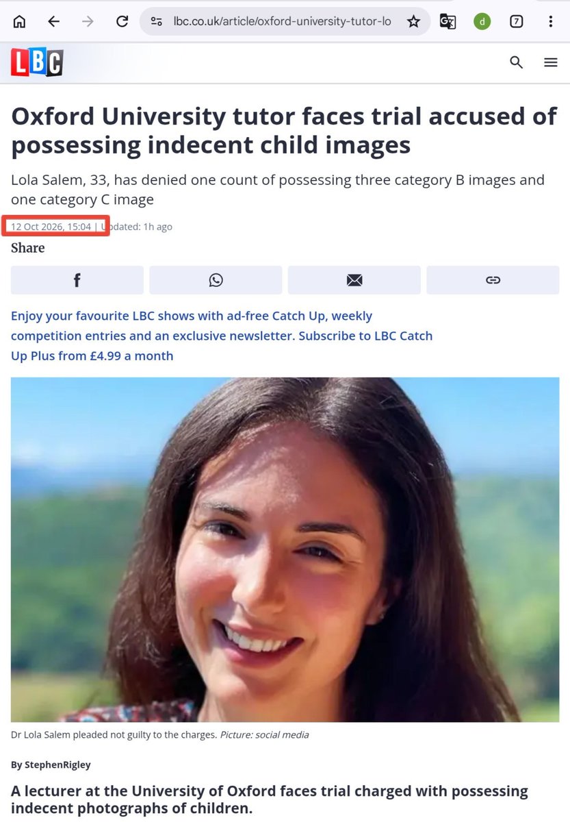 gingerrtom's tweet photo. LBC finally published an article
about Michael Gove ex-girlfriend,
Dr. Lola Salem who is charged with 
possessing indecent child images.

This was posted today at 3:04pm.

It has already been deleted. https://t.co/FNjhLhv7AQ