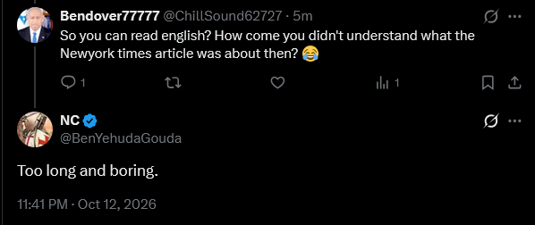 ChillSound62727's tweet photo. @BenYehudaGouda @s_m_marandi This is what happens when you argue with actual bots. They can't actually read facts 😂 https://t.co/hTZJArQclj