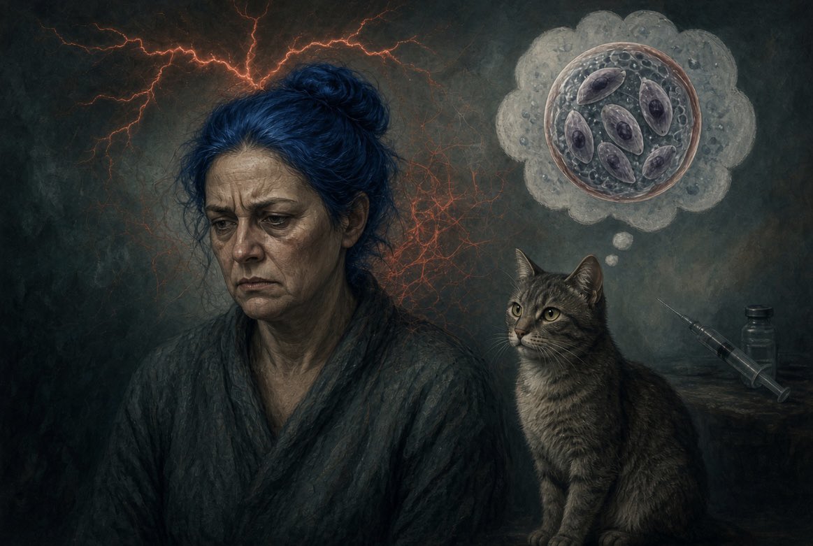 harryfisherEMTP's tweet photo. If the Covid shots act as an inflammatory amplifier of underlying issues, I wonder if people with latent toxoplasmosis would be expected on average, to show more of the parasite’s established behavioral signatures like irritability, impulsivity, mood instability? 

How many cat people took that shot and still do? Cause a lot of them are bat shit crazy now… 

God bless