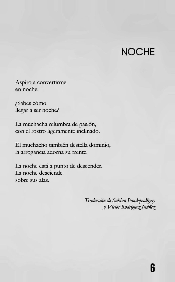 TeamPoetero's tweet photo. "Aspiro a convertirme
en noche.

¿Sabes cómo
llegar a ser noche?"

Subodh Sarkar (India, 1958) https://t.co/HM3rhjndmz