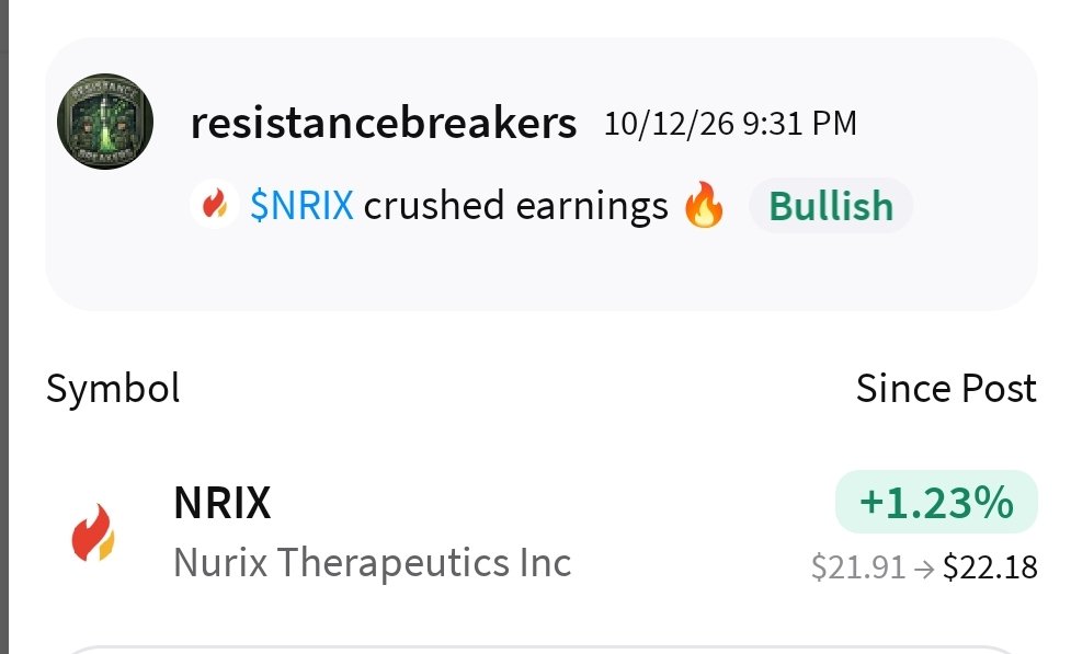 resistancebreak's tweet photo. $NRIX Crazy earnings 🔥🪖🫡☝️ https://t.co/7G4XYhrTcu