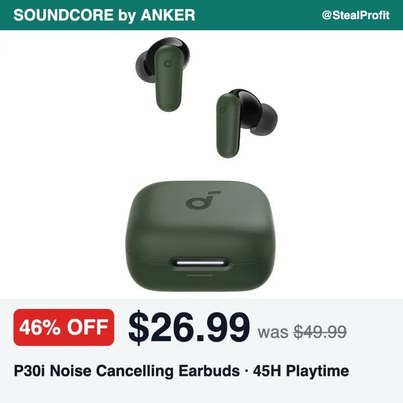 StealProfit's tweet photo. Soundcore by Anker P30i noise cancelling earbuds: $26.99 (was $49.99, 3:17pm PT)
https://t.co/GCP8f606J0
45H battery + the case doubles as a phone stand. 10K+ bought last month #ad https://t.co/oYO8JJbWKU