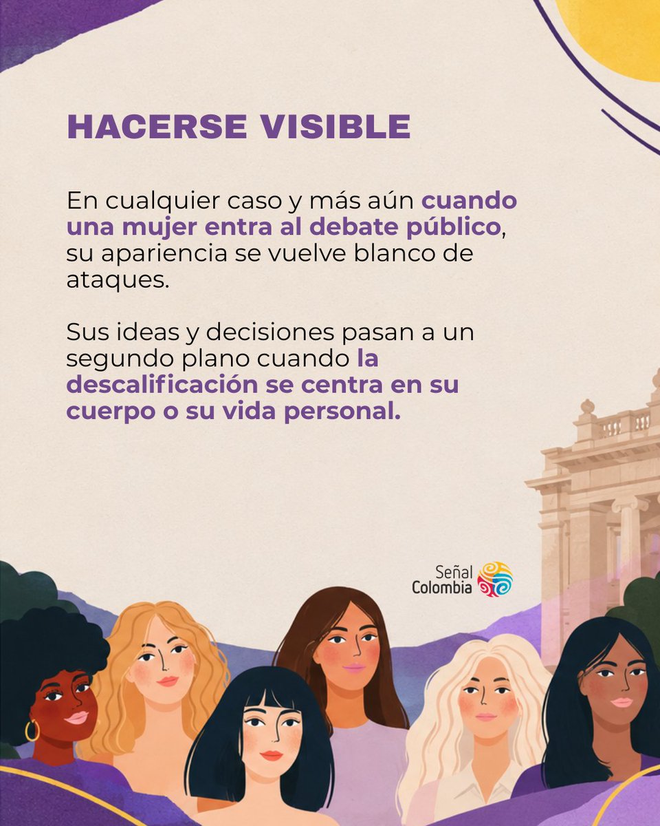 SenalColombia's tweet photo. ✊ Ha sido un camino largo para que las mujeres ocupen espacios de poder. Sin embargo, sus cuerpos, apariencia y vida personal siguen siendo blanco de ataques que buscan deslegitimarlas.

🚫 Habitar lo público también debe significar vivir libres de violencia.

#BASTADEMISOGINIA https://t.co/DmzvsQNxq5