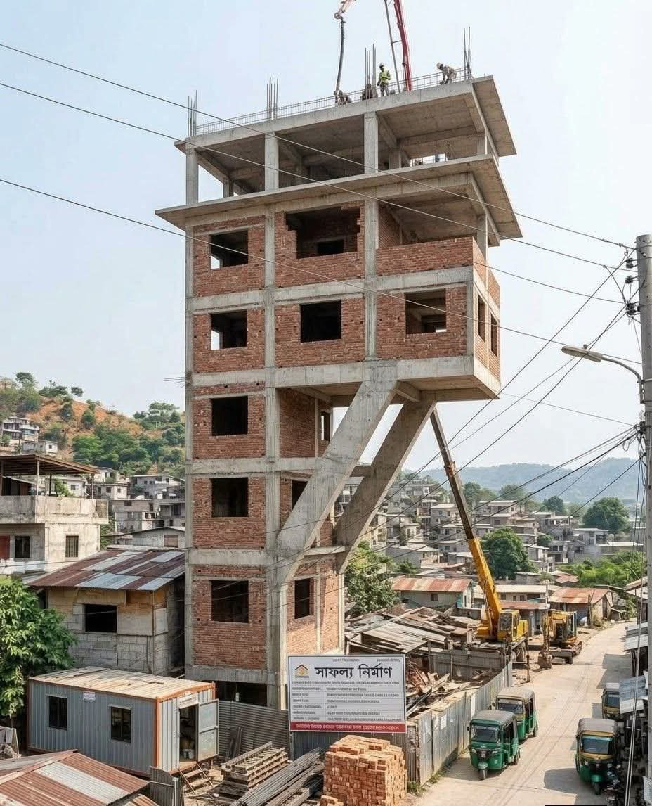 MohammadDi4rp7's tweet photo. Isn't that strange engineering? Well, you tell me, will it be safe to live in this house? 
#TwitterWorld #fypシ゚viralシfypシ゚ https://t.co/WbGNJDCRJh