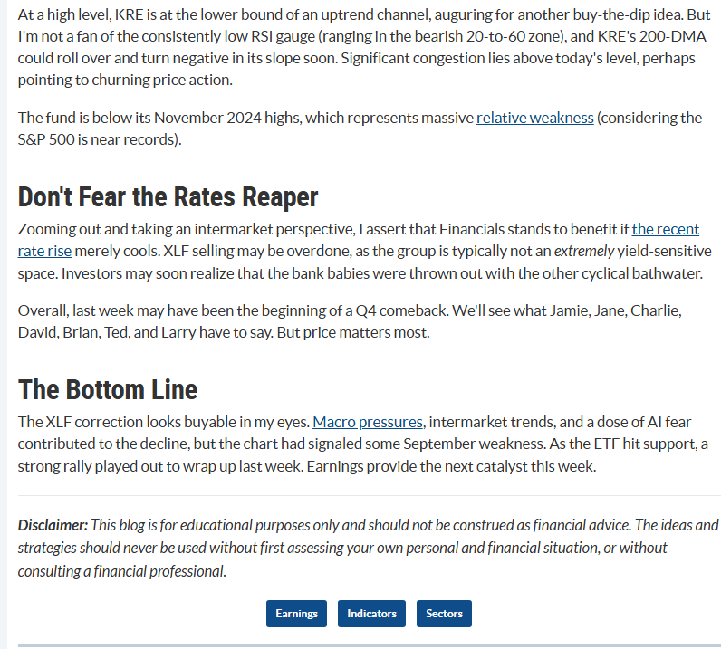 MikeZaccardi's tweet photo. $XLF $KBE "Overall, last week may have been the beginning of a Q4 comeback. We'll see what Jamie, Jane, Charlie, David, Brian, Ted, and Larry have to say. But price matters most."

My bank earnings thoughts on @stockcharts 
https://t.co/gvOqRdcLYS https://t.co/nWEgMF7Lph