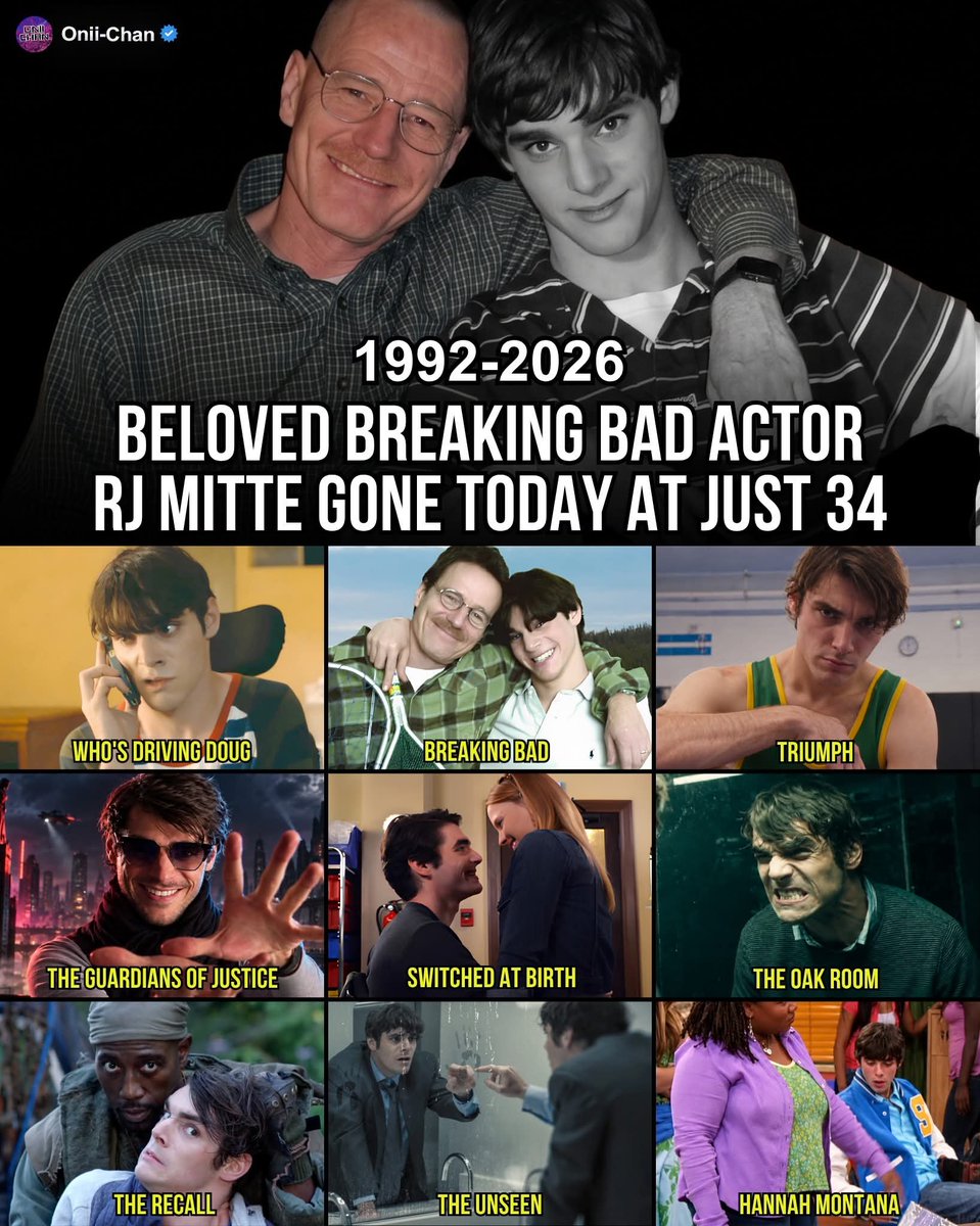 oniichanph's tweet photo. Walter White Jr. actor RJ Mitte has passed away at 34 🕊️

As Walter “Flynn” White Jr., Mitte gave Breaking Bad something essential: a view of the damage from inside the family. Walter Jr. wasn’t part of the drug empire, but he lived with its consequences, making Walt’s lies, violence and collapse feel painfully personal.

Mitte continued building his own path after the series, taking on roles across drama, thriller and genre projects.

Some of his most notable roles included:
- Walter “Flynn” White Jr. — Breaking Bad
- Campbell Bingman — Switched at Birth
- Mike — Triumph
- Doug — Who’s Driving Doug
- Mind Master — The Guardians of Justice
- Steve — The Oak Room
- Brendan — The Recall
- Tommy Olson — The Unseen
- CJ — Dixieland
- Scott Johnson — Carol of the Bells

Away from acting, Mitte also became known for his advocacy around disability representation, using his platform to push for more authentic opportunities and visibility on screen.

Breaking Bad made RJ Mitte recognizable. His work afterward showed he was determined to be remembered for far more than one role.

Gone far too soon at 34.
Rest in peace, RJ Mitte. 🤍