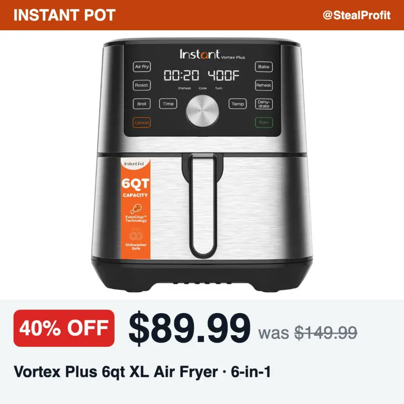StealProfit's tweet photo. Still frying in a pan? Instant Pot Vortex Plus 6qt air fryer is $89.99 (was $149.99, 3:44pm PT)
https://t.co/nfihANjwsr
6-in-1, dishwasher-safe basket, 43K reviews #ad https://t.co/x4978czn9D