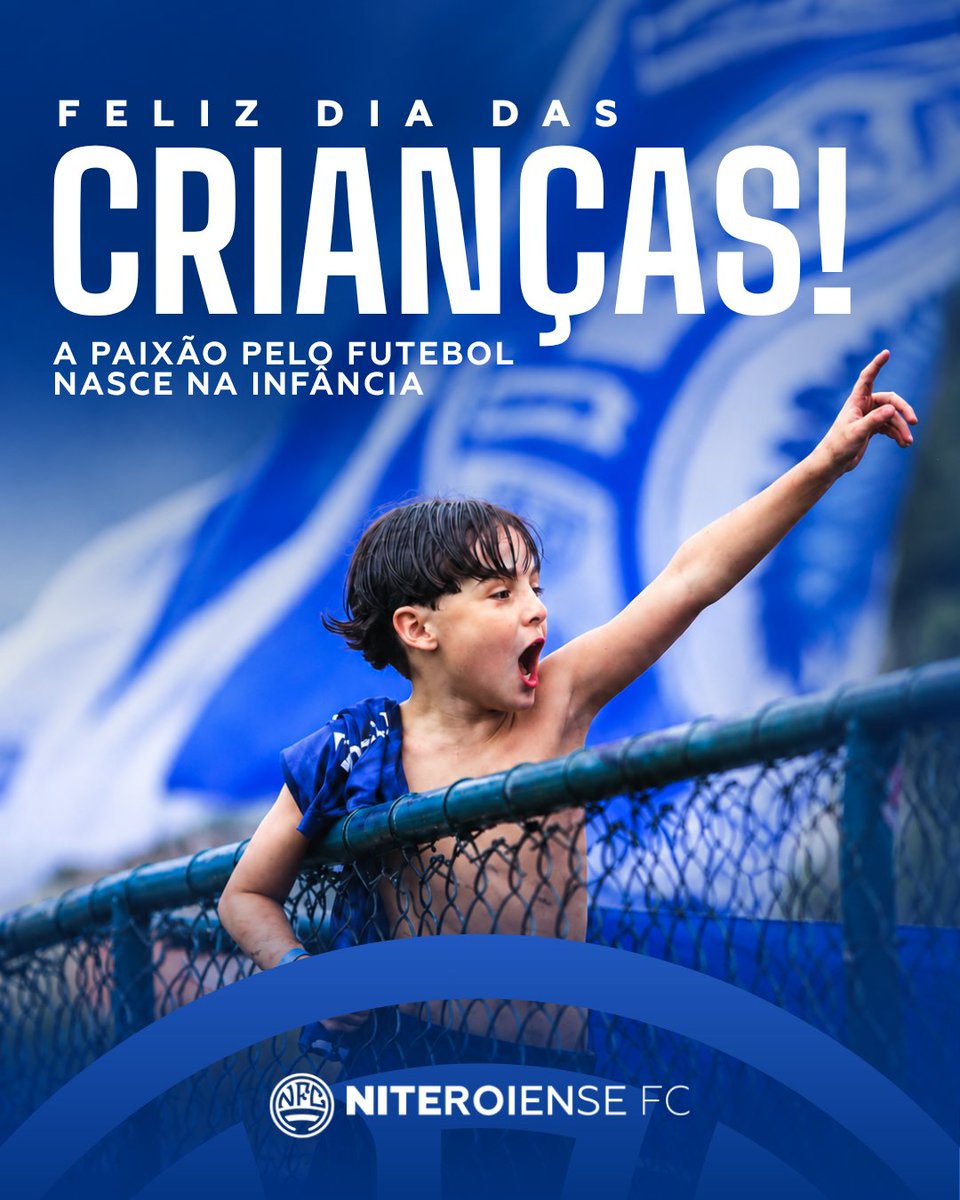 niteroiensefc's tweet photo. Toda paixão tem um começo, muitas vezes ainda na infância, nas brincadeiras, no primeiro jogo e no sonho de vestir a camisa do time do coração.

Hoje celebramos os pequenos que já carregam o futebol no coração e os que ainda vão descobrir a magia.

Feliz Dia das Crianças! 💙🤍🏹 https://t.co/YAbSBWCxyN