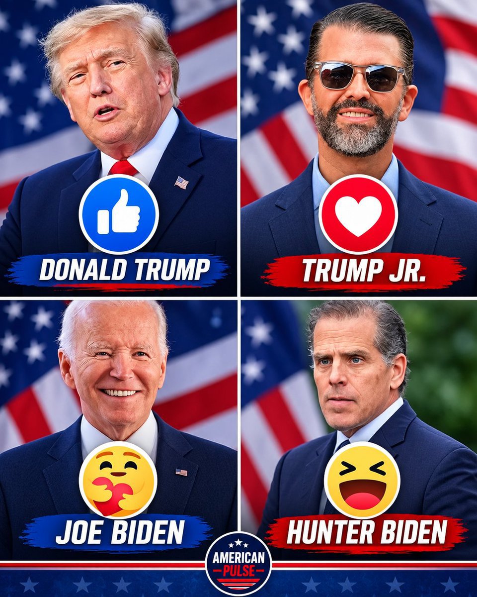 MelGibsonb8's tweet photo. 🇺🇸 WHO WILL HAVE THE BIGGEST IMPACT ON AMERICAN POLITICS? 🤔🔥

👍 Donald Trump
❤️ Donald Trump Jr.
🥰 Joe Biden
😂 Hunter Biden

VOTE WITH YOUR EMOJI! 👇🇺🇸 https://t.co/k82jbCaMkv
