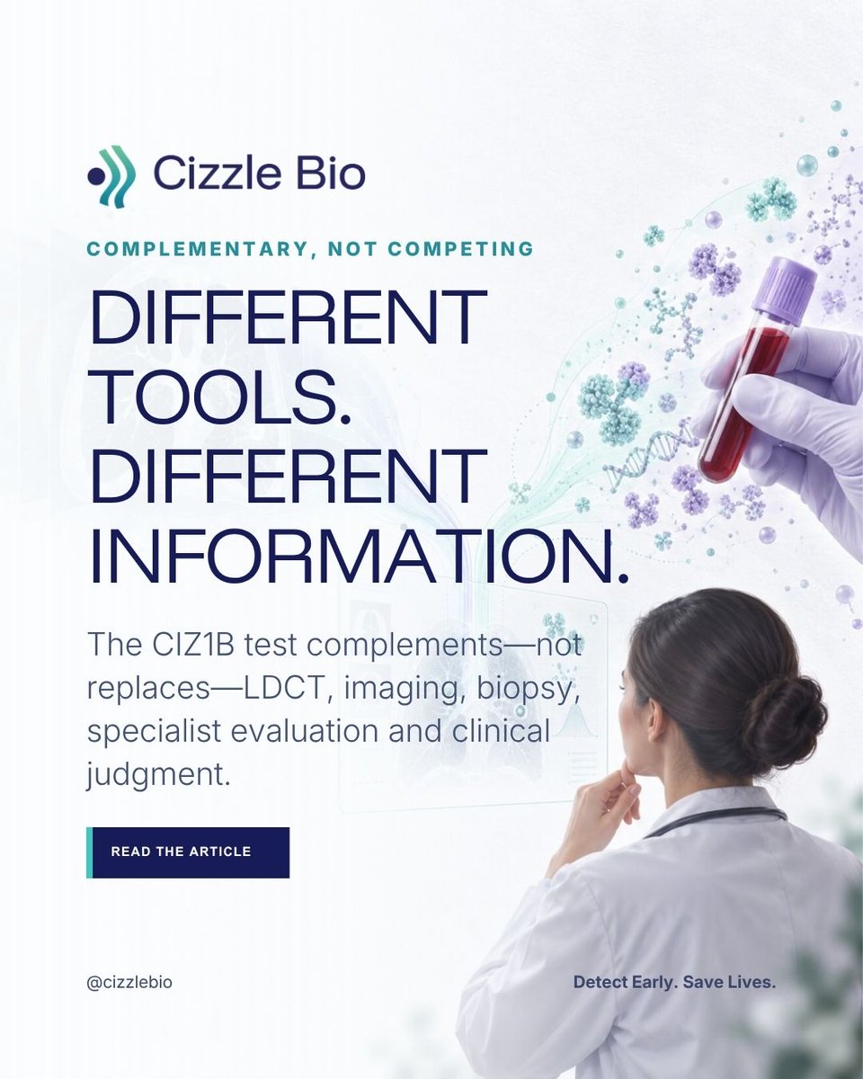 CizzleBio's tweet photo. DFW clinicians: LDCT provides imaging information; the CIZ1B test provides biomarker information from a blood sample. The CIZ1B test complements—not replaces—imaging and clinical judgment. https://t.co/L3fwhtXwo2 https://t.co/FD2YoZayji