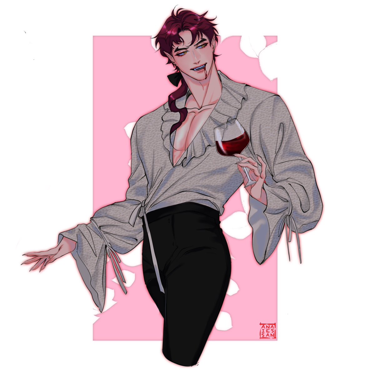 AnaiesSan's tweet photo. Wanna try a sip, sweetheart? 🩸🍷 ‘
.
#SajaBoys #KpopDemonHunters ‘
. https://t.co/oSlokP0pX4