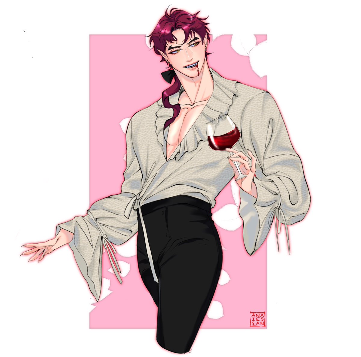 AnaiesSan's tweet photo. Wanna try a sip, sweetheart? 🩸🍷 ‘
.
#SajaBoys #KpopDemonHunters ‘
. https://t.co/oSlokP0pX4