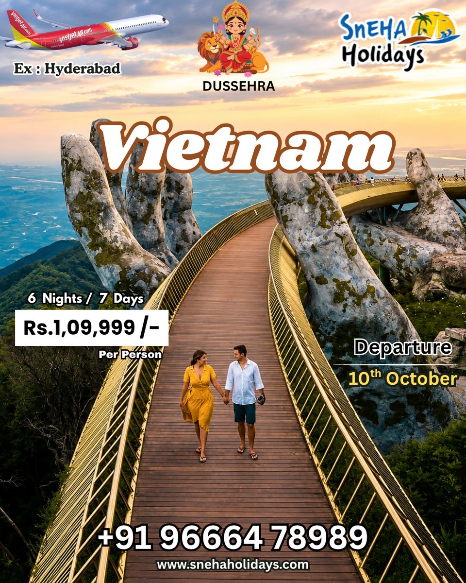 elfloren31's tweet photo. Vietnam Dussehra Special Group Tour: 6 Nights/7 Days from Hyderabad. Explore Vietnam’s culture, cuisine and stunning landscapes. Package: ₹1, 09, 999 per person
Departure: 10 October
Bookings: +91 96664 78989
Limited seats available. https://t.co/9HHDdj7ssw