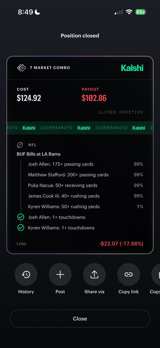 compyburner's tweet photo. I’m genuinely sick to my fucking stomach, needed Kyren Williams for 1 yard. Would’ve cashed 900. Instead he picks up a half yard while they setup for the field goal. https://t.co/B0hjcGBRid