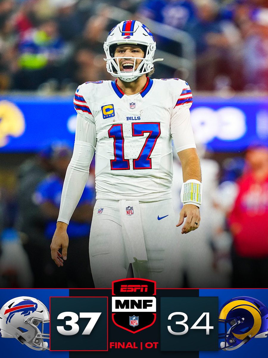 NFL's tweet photo. FINAL: @BuffaloBills win a thriller in OT! https://t.co/J60ED8JTN6