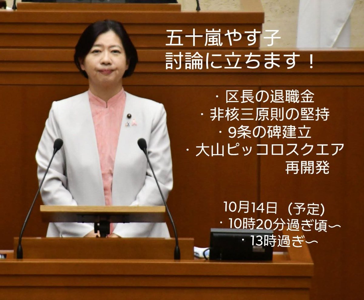 yasuko_igarashi's tweet photo. いよいよ明日14日です！

#板橋区議会　#討論
#区長の退職金
#非核三原則の堅持　
#憲法9条の碑
#大山ピッコロスクエア再開発 https://t.co/gUzJVHNnRi