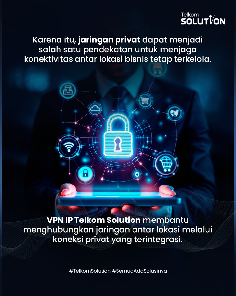 TelkomSolution's tweet photo. Kompleksitas operasional perusahaan menuntut konektivitas andal untuk mendukung integrasi sistem dan pertukaran data antar lokasi bisnis.

VPN IP menyediakan konektivitas privat yang mendukung komunikasi data antar lokasi secara terintegrasi, sesuai kebutuhan jaringan perusahaan. https://t.co/xq9H4UH9C7