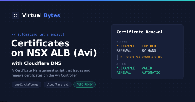 AzaelColon's tweet photo. Automating Let’s Encrypt Certificates on NSX ALB (AVI) with Cloudflare DNS – #vExpert Tommy Grot https://t.co/lfIZH6UR84 https://t.co/n21VwWfVTG