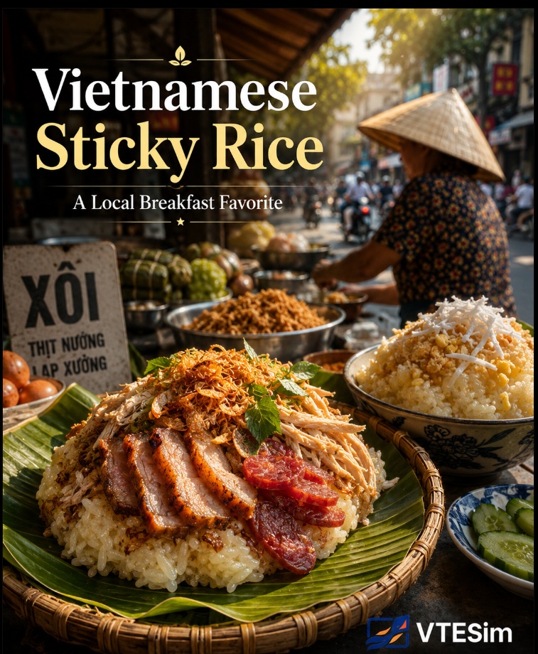jakeline_barros's tweet photo. Start your morning like a local with Xoi, Vietnam’s beloved sticky rice breakfast. Choose savory toppings like grilled pork or chicken, or go sweet with mung beans, coconut, and sesame. Which Xoi would you pick: savory or sweet? https://t.co/YK0VXpHOxM