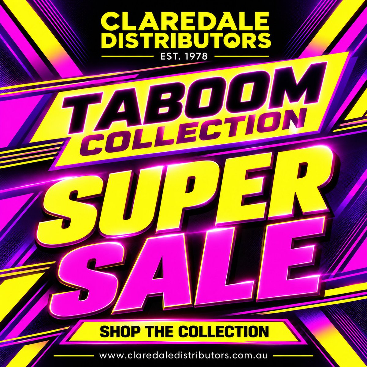 ClaredaleDist's tweet photo. ⚡ TABOOM COLLECTION SUPER SALE! ⚡
Stock up and save with Claredale Distributors — Est. 1978.
🛒 Shop online

#ClaredaleDistributors #Taboom #SuperSale #Wholesale https://t.co/Yxw8FBc1Od