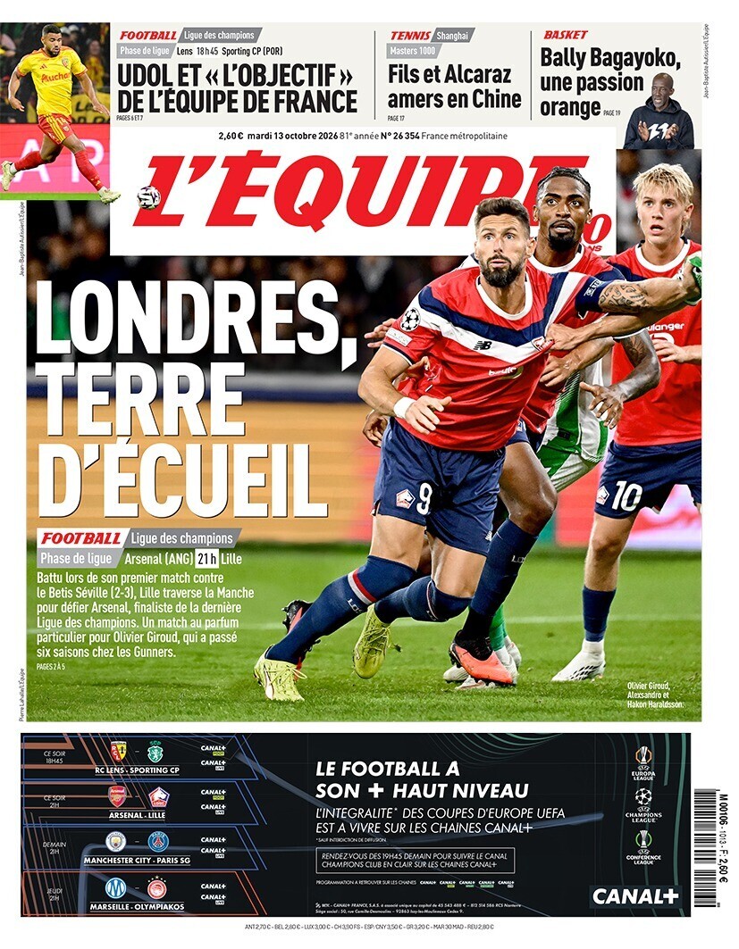lequipe's tweet photo. La une du journal L'Equipe de ce mardi 13 octobre https://t.co/gqeFPewM9G