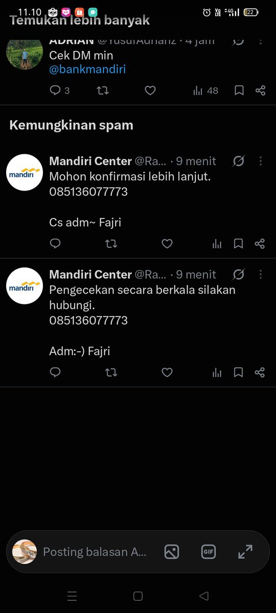 cembok260383's tweet photo. @YusufAdrianz @bankmandiri Awas jangan dihubungi no WA 👇 
Akun palsu 👇 
Akun anjing penipuan 👇 https://t.co/z8XPlV19bF
