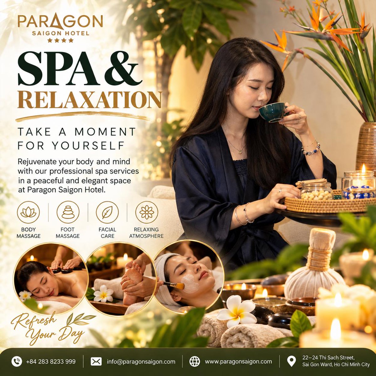 CordialRocha's tweet photo. Take a break from Saigon’s energy and unwind at Paragon Saigon Hotel. Enjoy relaxing massages, foot care, facials, warm tea, and a peaceful moment just for you. https://t.co/RTcIByzEP3