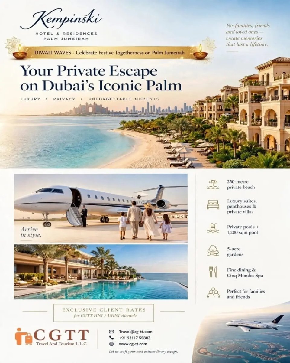tuliocolman's tweet photo. Diwali at Palm Jumeirah: luxury, privacy and unforgettable moments at Kempinski Hotel &amp; Residences. Private beach, villas, pools, gardens, fine dining and spa experiences for families and friends. https://t.co/IyX8S1Yz7t