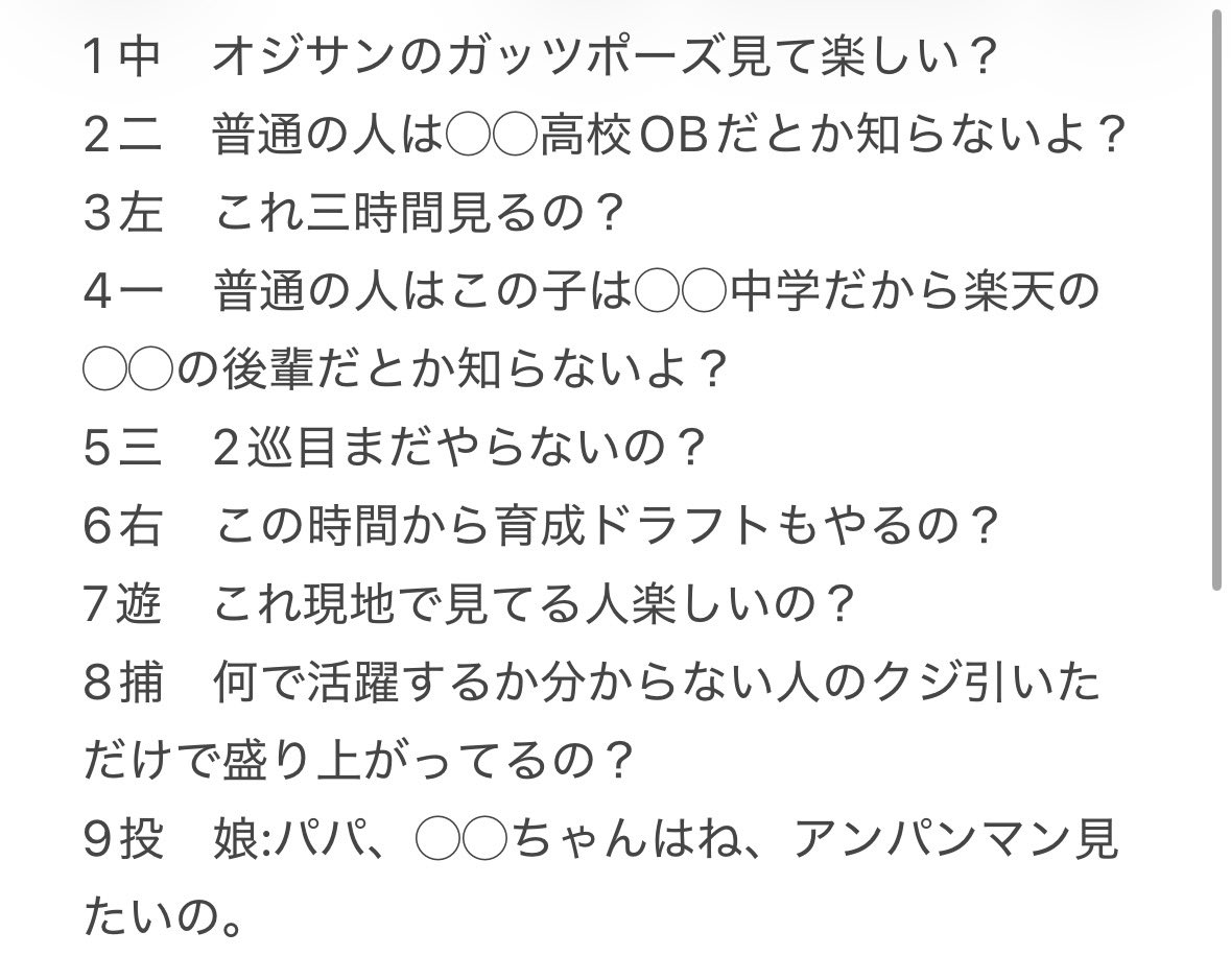 rkbshi1192's tweet photo. ドラフト見てた時に妻と娘に言われた言葉で打線

今年はDAZNがあるので、家族の了解を得て快活クラブ観戦です。 https://t.co/1D4A1rAEqG