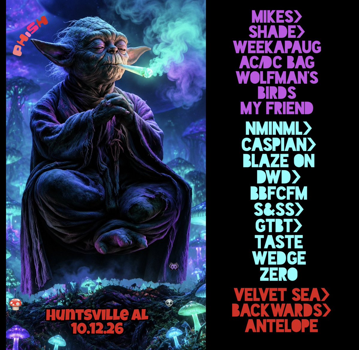 CoventryMusic's tweet photo. Setlist art 10.12.26 Huntsville AL N2 #phish https://t.co/3U3IQVznXI