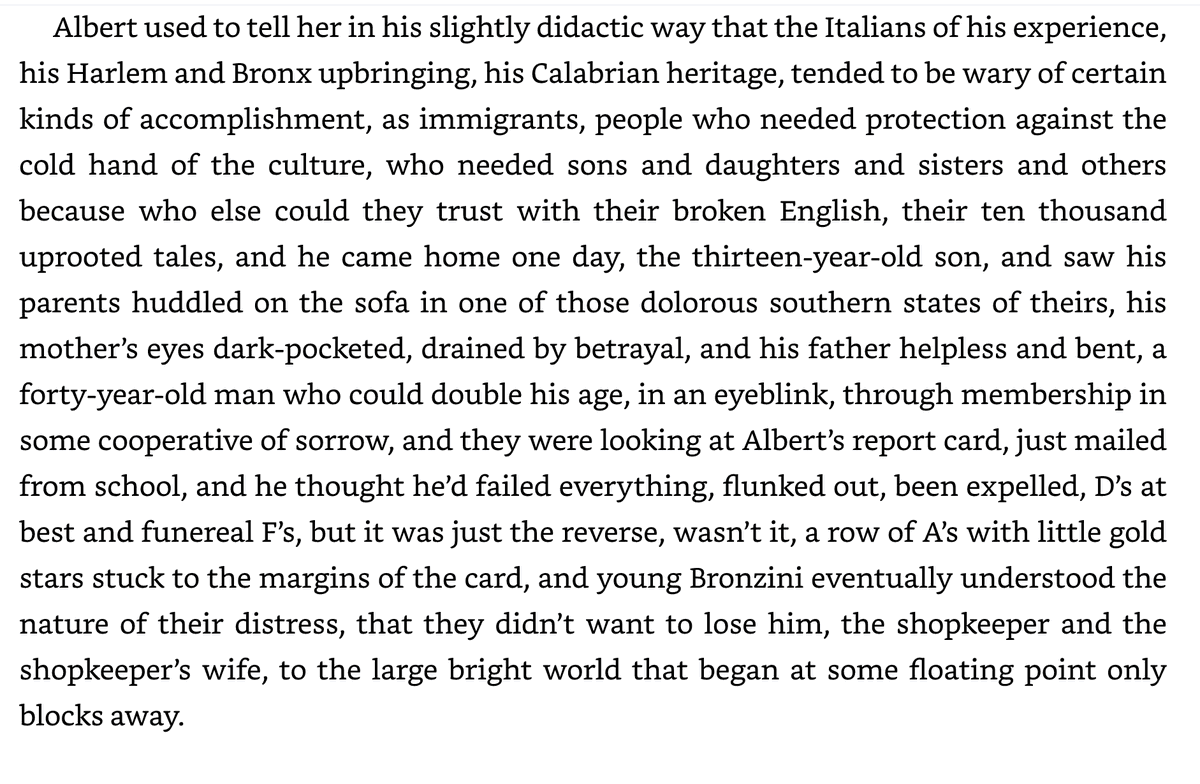 AbeGreenwald's tweet photo. I shall celebrate Columbus Day by passing on this one-sentence novel excavated from Don DeLillo's Underworld: