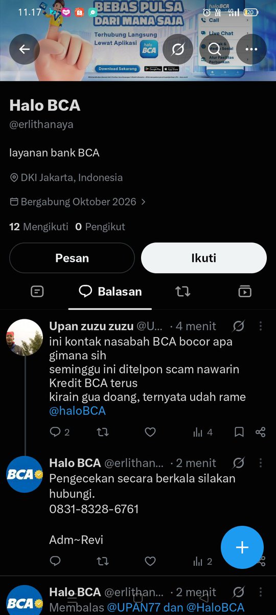 cembok260383's tweet photo. @UPAN77 @HaloBCA Awas jangan dihubungi no WA 👇 
Akun palsu 👇 
Akun anjing penipuan 👇 https://t.co/7lagZcsNSi