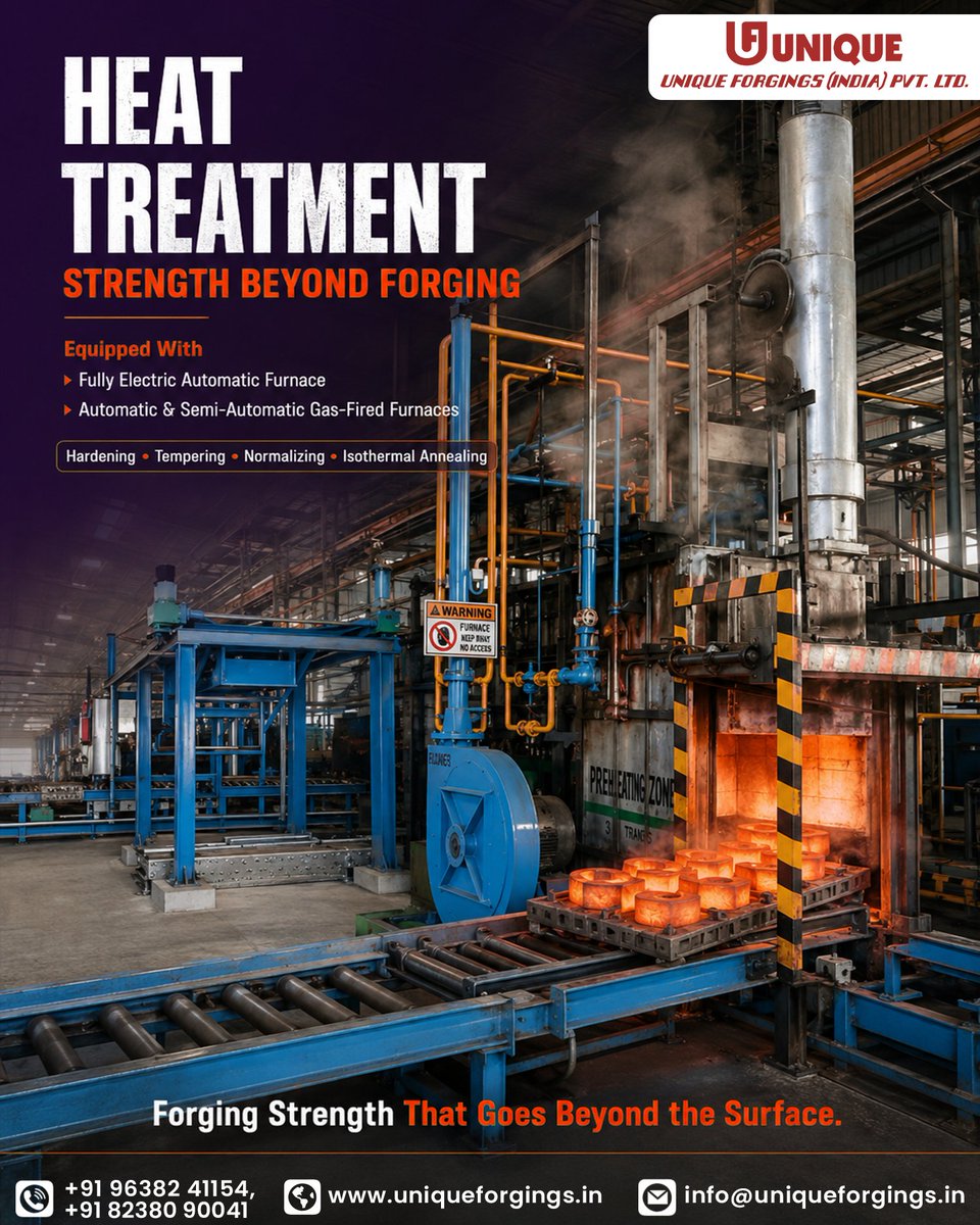 unique_forgings's tweet photo. π₯ Real performance starts within!
At Unique Forgings, controlled heat treatment enhances the strength, hardness, and durability of forged components.
π https://t.co/GAKmEwZAfK
#UniqueForgings #HeatTreatment #ForgedComponents #PrecisionForging https://t.co/vjT0CzAKUE