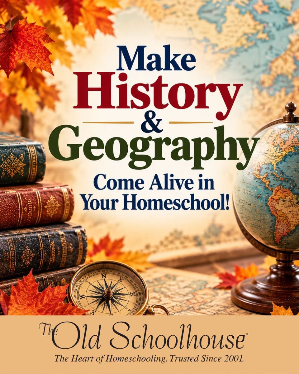 TOSMag's tweet photo. Make History and Geography Come Alive in Your Homeschool!
History is more than memorizing dates, and geography is more than finding places on a map!
From exploring America’s founding principles to discovering new places and learning about the history of individual states, there are so many ways to make these subjects engaging for your children.
The Old Schoolhouse® Fall History & Geography Resource Guide introduces homeschool families to resources that can help bring people, places, and the past to life.
Whether you’re planning your next unit study or looking for something new to add to your lessons, you’ll find ideas worth exploring.
Explore the guide: https://t.co/FzbnakO5ya
#HomeschoolHistory #HomeschoolGeography #HomeschoolResources #TheOldSchoolhouse