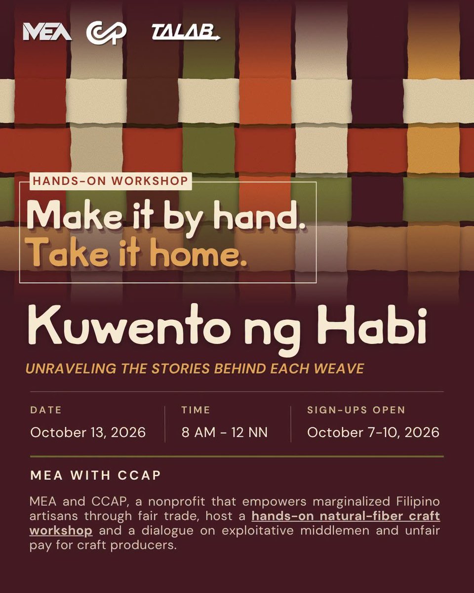 Bea_TheGDN's tweet photo. HAPPENING NOW: The Ateneo Management Engineering Association (MEA) presents “Kuwento ng Habi: Unraveling the Stories Behind Each Weave” as part of this year’s Talakayang Alay sa Bayan (TALAB). | @TheGUIDON 

#TALAB2026
#ForgingSolidarityInDiversity https://t.co/JV2tJJkKoA