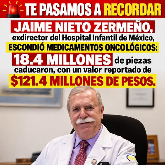 Hctor14263676's tweet photo. ESTÁ RATA CON BATA MÉDICA Y CORBATA SALIÓ IMPUNE GRACIAS A NORMA PIÑA Y SU CORRUPTO PODER JUDICIAL….
¿MEDICAMENTOS PARA NIÑOS:
ALMACENADOS HASTA CADUCAR?
Te recordamos el caso del Dr. Jaime Nieto
Zermeño, exdirector del Hospital Infantil de
México Federico Gómez. https://t.co/JdUJlh9NYb
