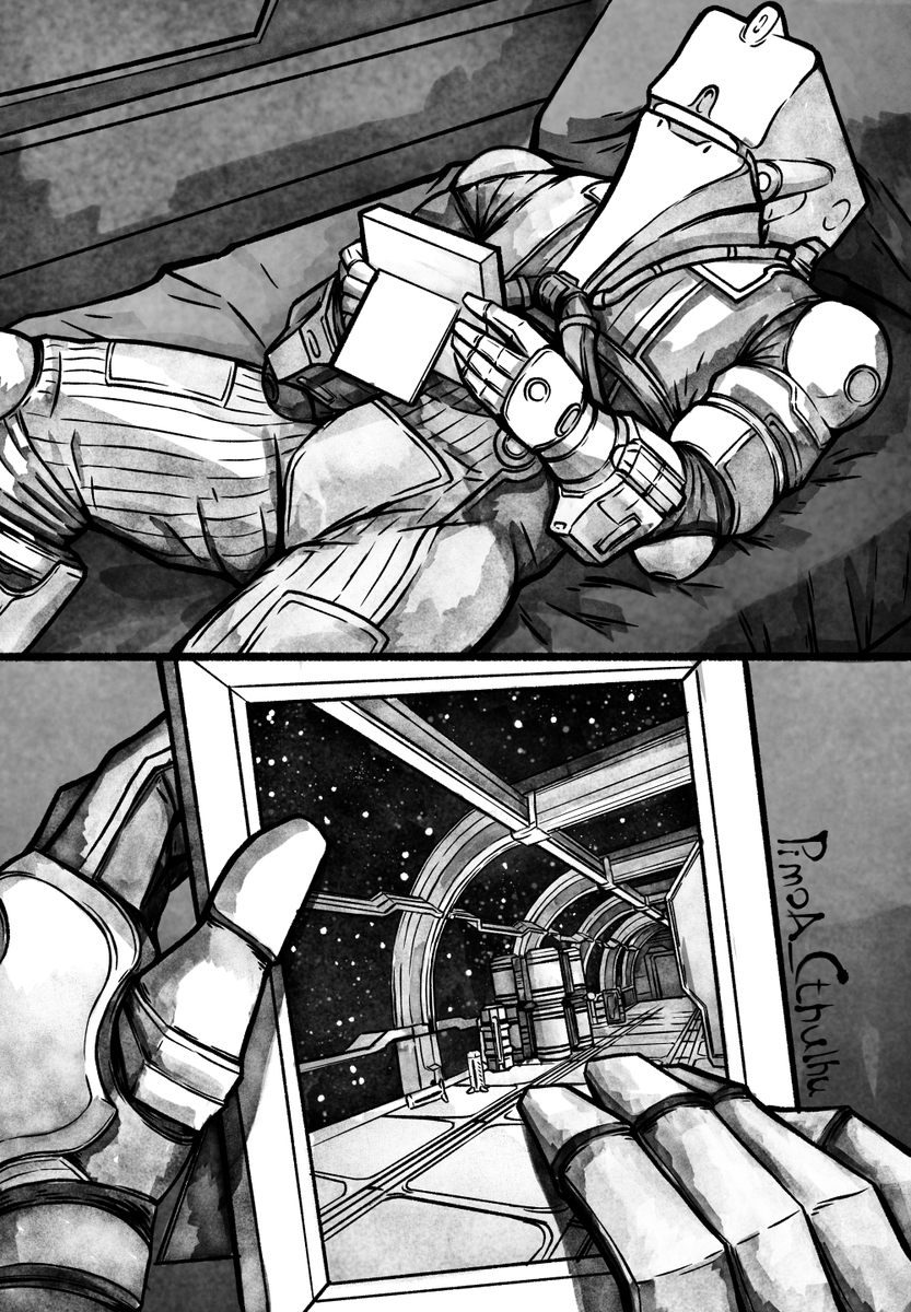 Pimoa_Cthulhu's tweet photo. Yes, I'm a little late with the topic of "memories". But I liked the joke about the windows on the old Corpus ships, so I drew it anyway.
#Tennotober2026 #WarframeFanArt #Warframe https://t.co/3ev6zT5OyC