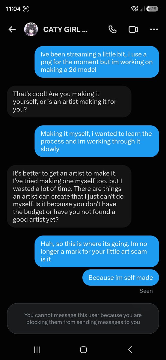 MexiiMex's tweet photo. "Its better to get an artist to make it" my fucking ass bro. Im not falling for your middleman art scam. Sus'd from not having a stream account. Get better @CatygirlVT_1 https://t.co/5GodrUsUPV